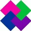 Four-County-Quilters-Guild-Logo Four overlapping diamonds in pink, green, blue, and purple form a symmetrical pattern on a white background.