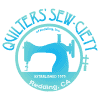 Quilters-Icon-Logo with a vintage sewing machine in the center, surrounded by the text QUILTERS SEW-CIETY above and ESTABLISHED 1978 REDDING, CA below in blue letters.