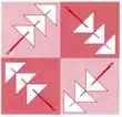 Flying-Needles-Quilt-Guild Logo Four squares in a 2x2 grid, each with three white arrows pointing diagonally in different directions, on alternating light and dark red backgrounds—evoking patterns you might see at a Quilt Show in Walton Beach FL.