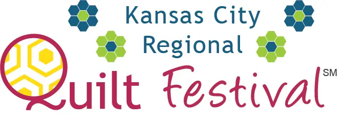 Logo for the Kansas City Regional Quilt Festival featuring blue and green hexagon patterns, stylized text, and a circular quilt design—perfect inspiration for any Quilt Show in Clifton Park NY. "Quilt Festival" stands out in large pink font.