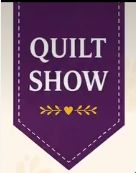 Quilt-Show A purple banner with white stitching displays the words Quilt Show in Madera CA in bold white letters above a small yellow heart and decorative flourishes.