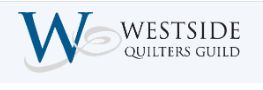 Logo for Westside Quilters Guild featuring a large blue W with a decorative swirl, and the words WESTSIDE QUILTERS GUILD in black and gray text to the right of the W—perfect for representing your group at events like the Quilt Show in Hillsboro, Oregon.