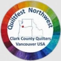 quiltfest-northwest A circular logo with a rainbow border, text reads Quiltfest Northwest and Clark County Quilters Vancouver USA, with an outline map and a red dot inside—celebrating the premier Quilt Show in Ridgefield Washington.