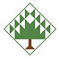 Sierra Quilt Guild Logo A simple quilt block design showing a green tree with a brown trunk, formed by triangles and a square inside a diamond outline on a white background—perfect for showcasing at the Quilt Show in Sonora, California.